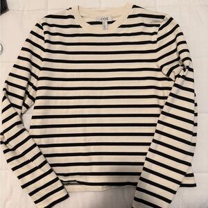 COS Clean Cut Navy and White Striped Long Sleeve Top